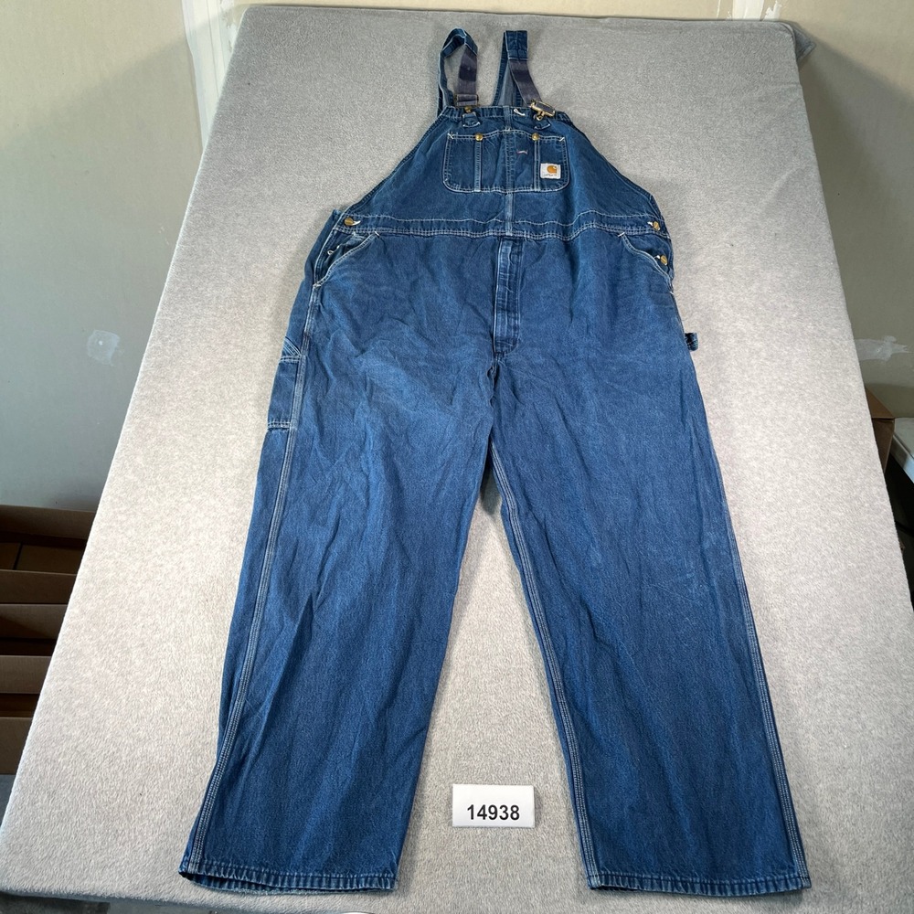 Carhartt Carpenter Bib Overalls Mens 52x31 Blue Denim Utility Pockets Workwear